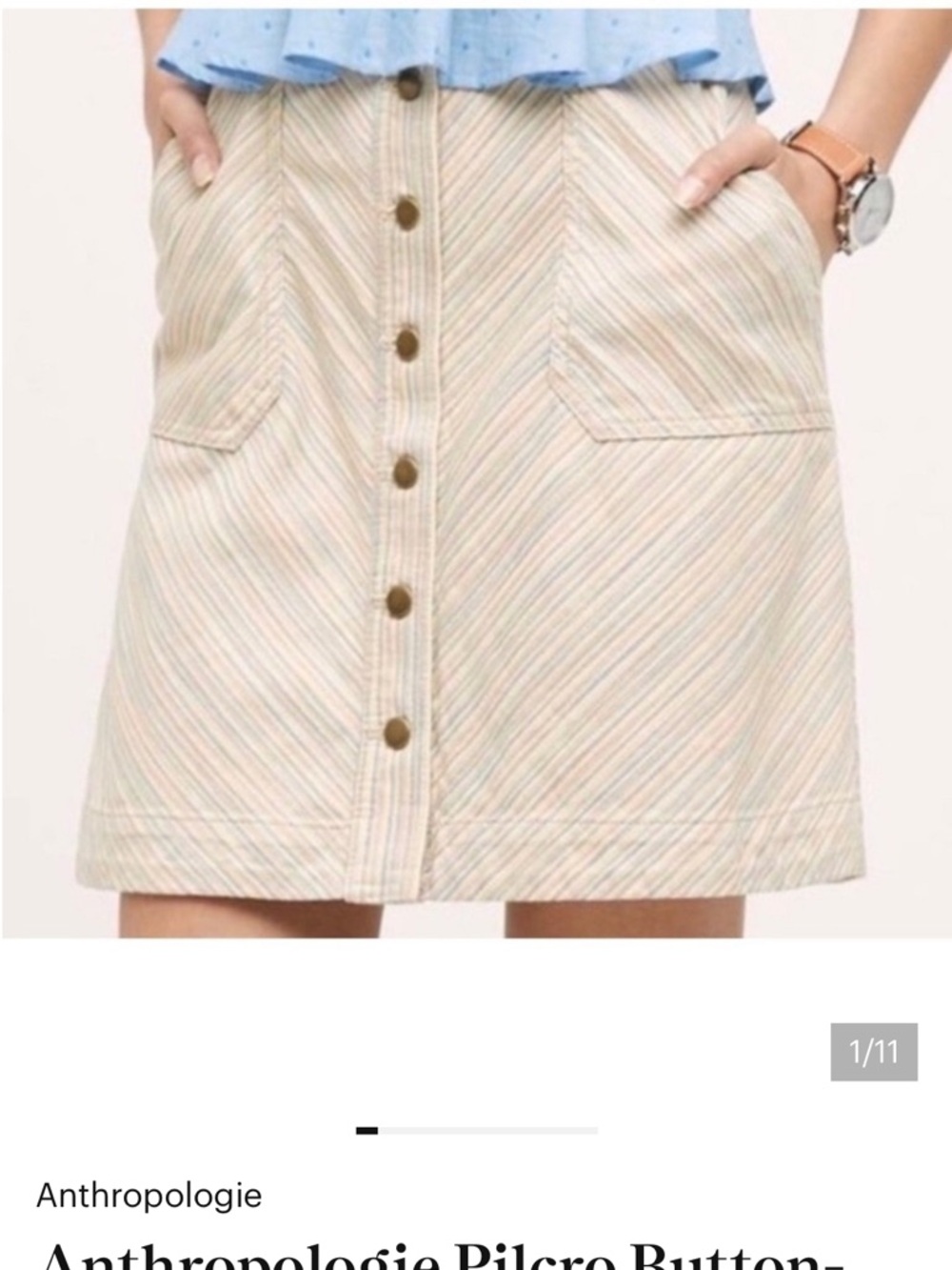 Pilcro and the Letterpress Cream Multi-Stripe Button-Front Mini Skirt
